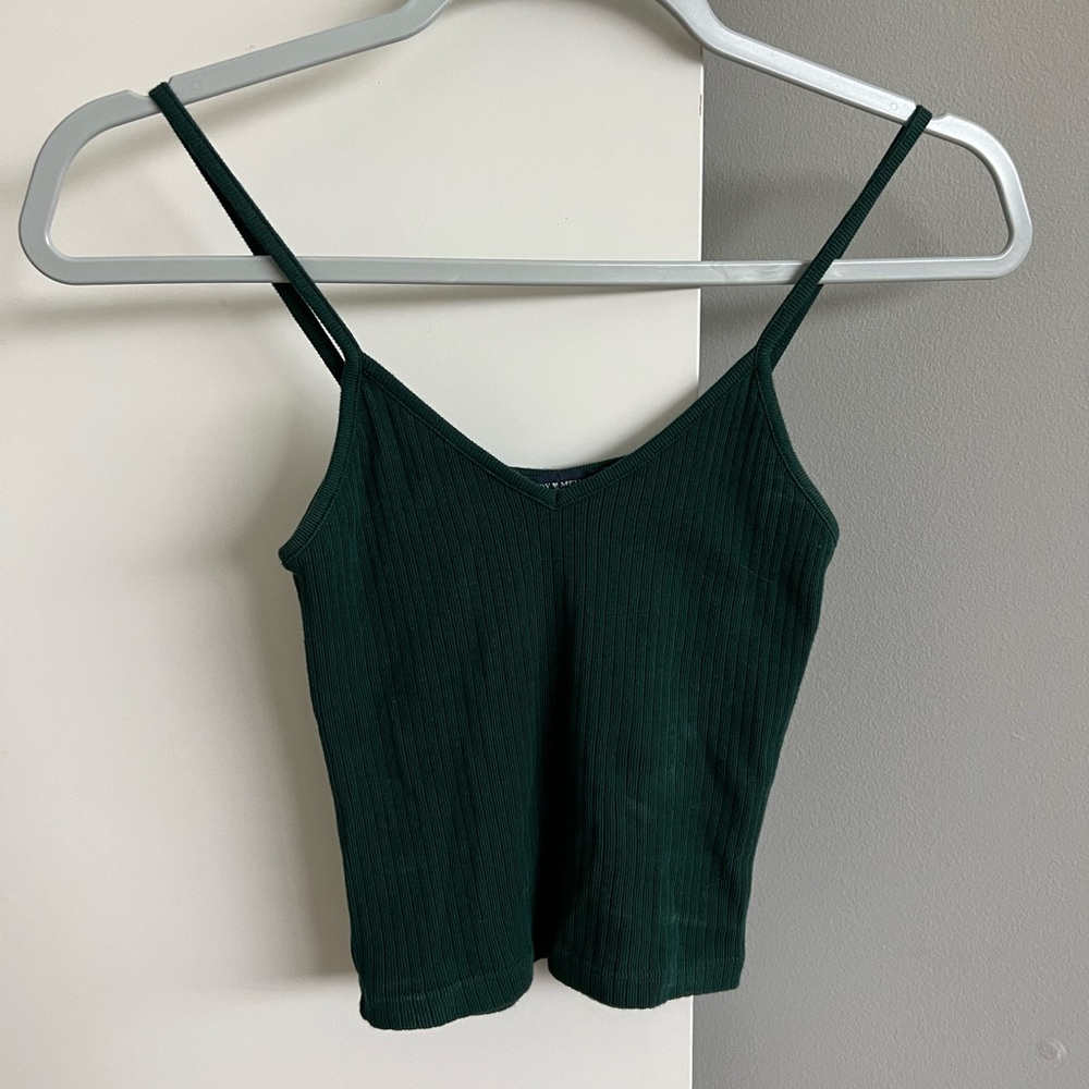 Brandy Melville Cropped Lorene Green Tank Spaghetti Straps